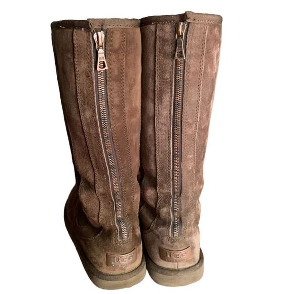Ugg Knightsbridge Brown Tall Sherpa Lined Zipper Back Boots Sz 8 - Picture 4 of 8